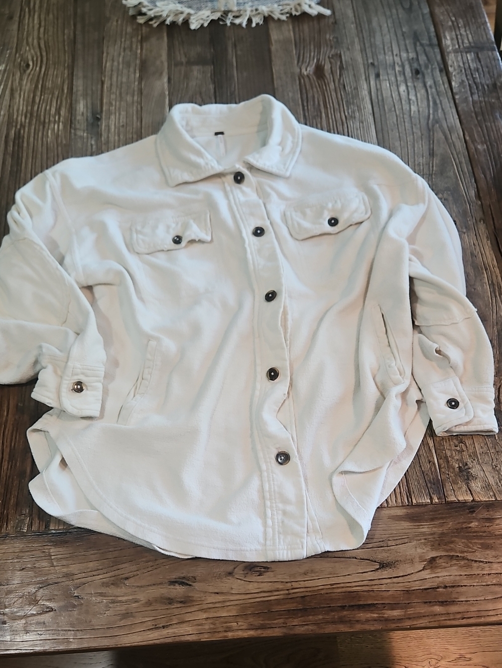 Free People Ruby Distressed Oversized Shacket Cream Button-Front Jacket Sz Small
